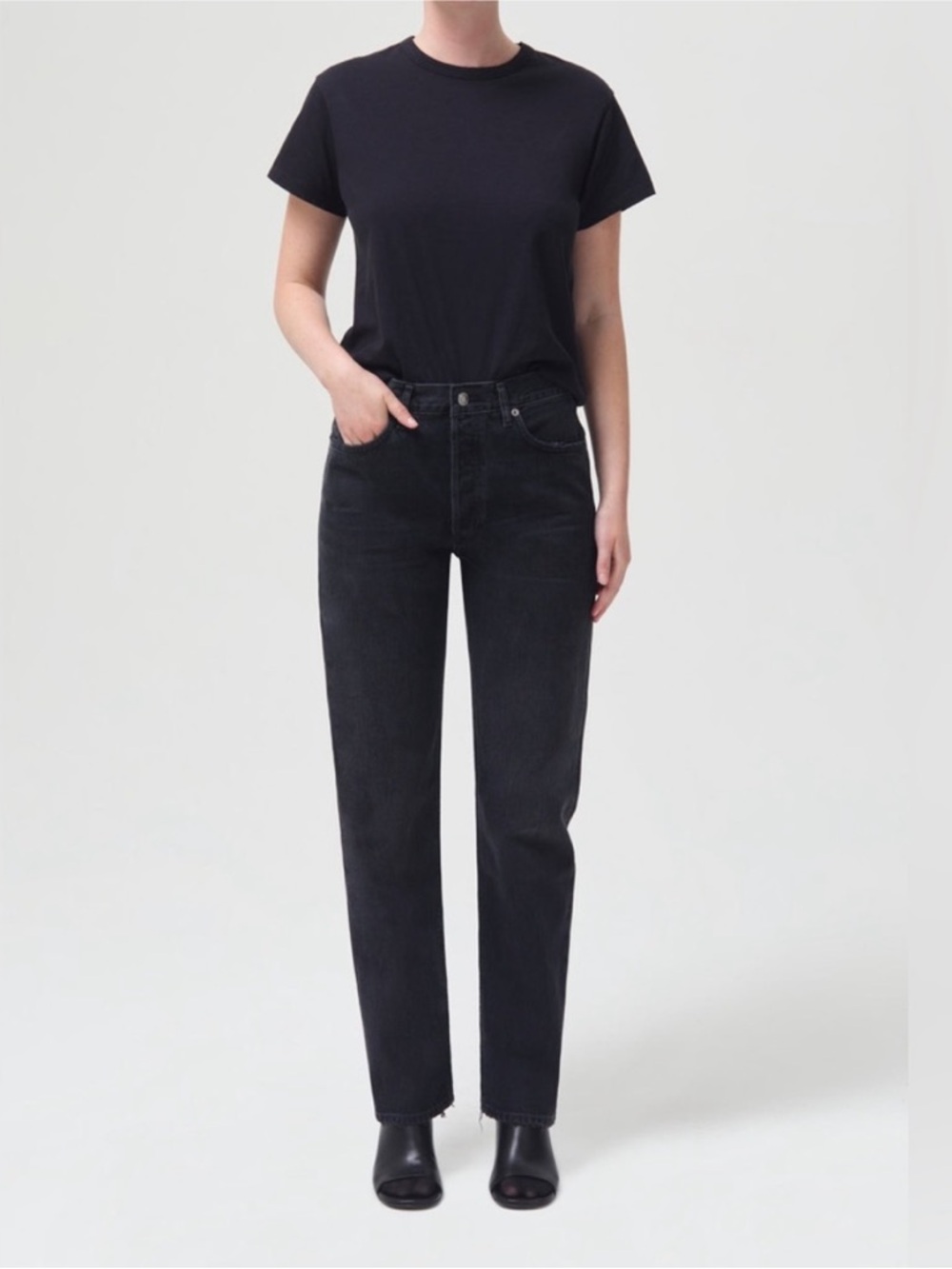 Agolde Lana Straight Jeans 25 Organic Cotton Black Wash Button Fly 90s